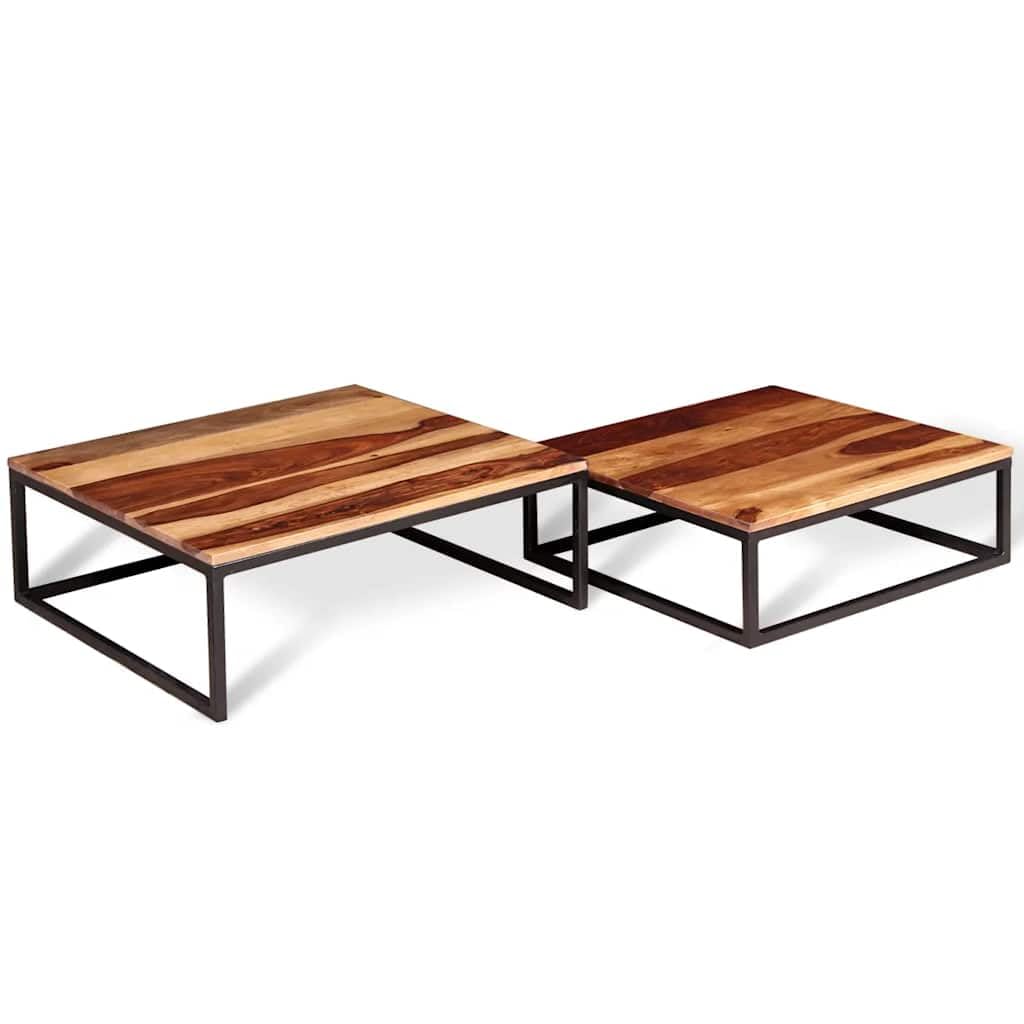Brown Solid Acacia Wood Nesting Coffee Table Set of 2 F297