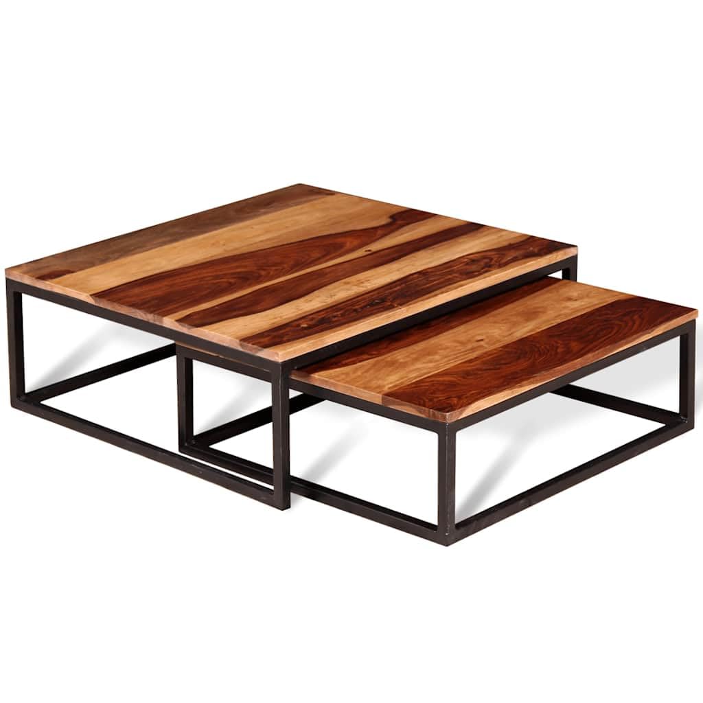 Brown Solid Acacia Wood Nesting Coffee Table Set of 2 F297