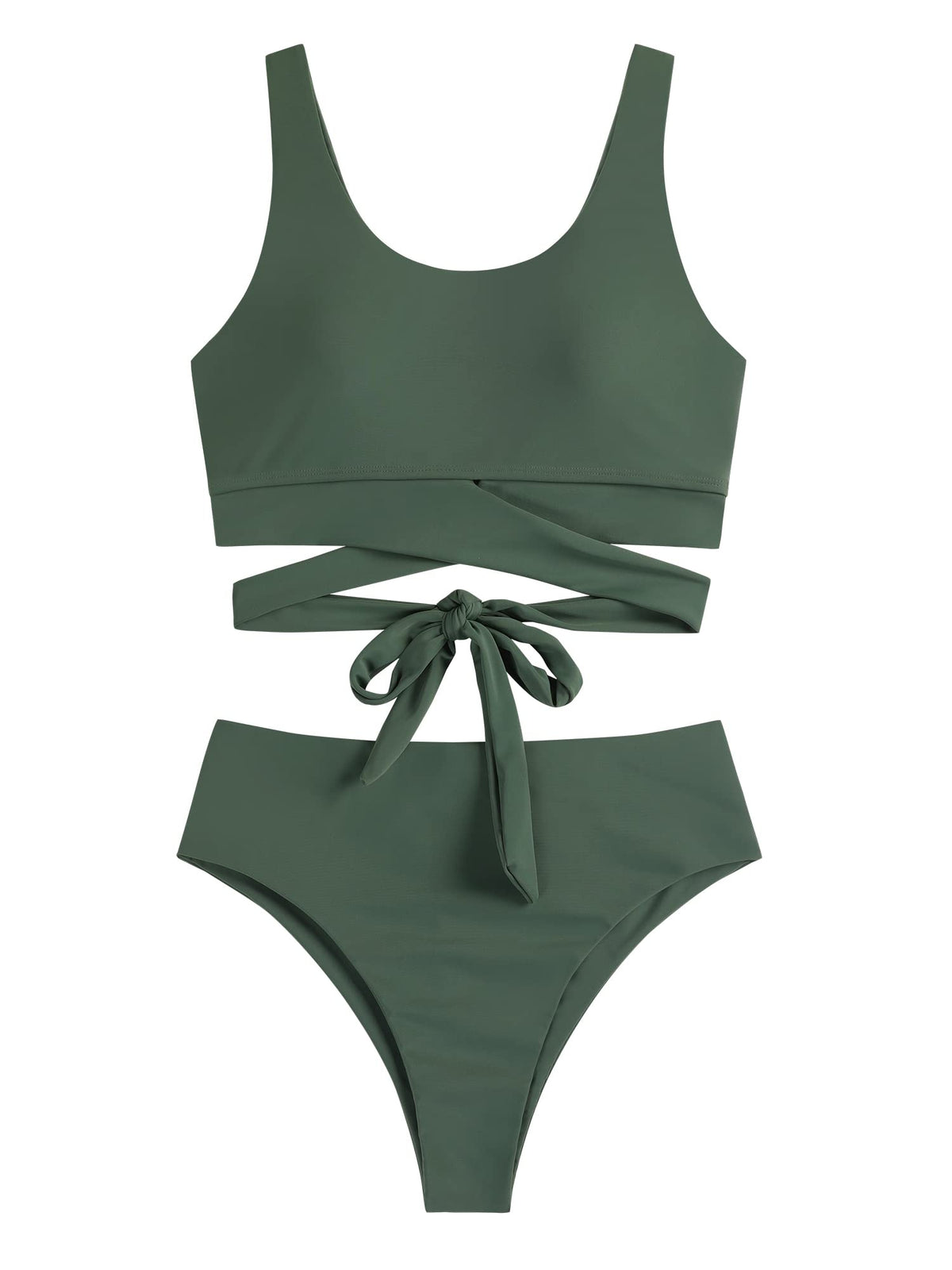 Scoop Neck High Waisted Two Piece Bikini Set F116003