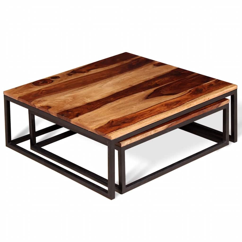 Brown Solid Acacia Wood Nesting Coffee Table Set of 2 F297