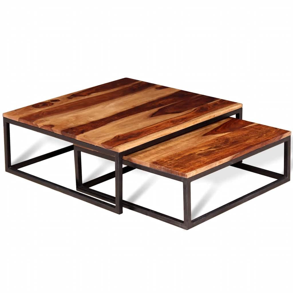 Brown Solid Acacia Wood Nesting Coffee Table Set of 2 F297