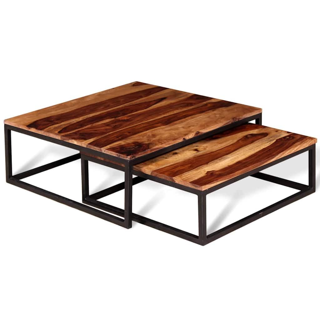 Brown Solid Acacia Wood Nesting Coffee Table Set of 2 F297