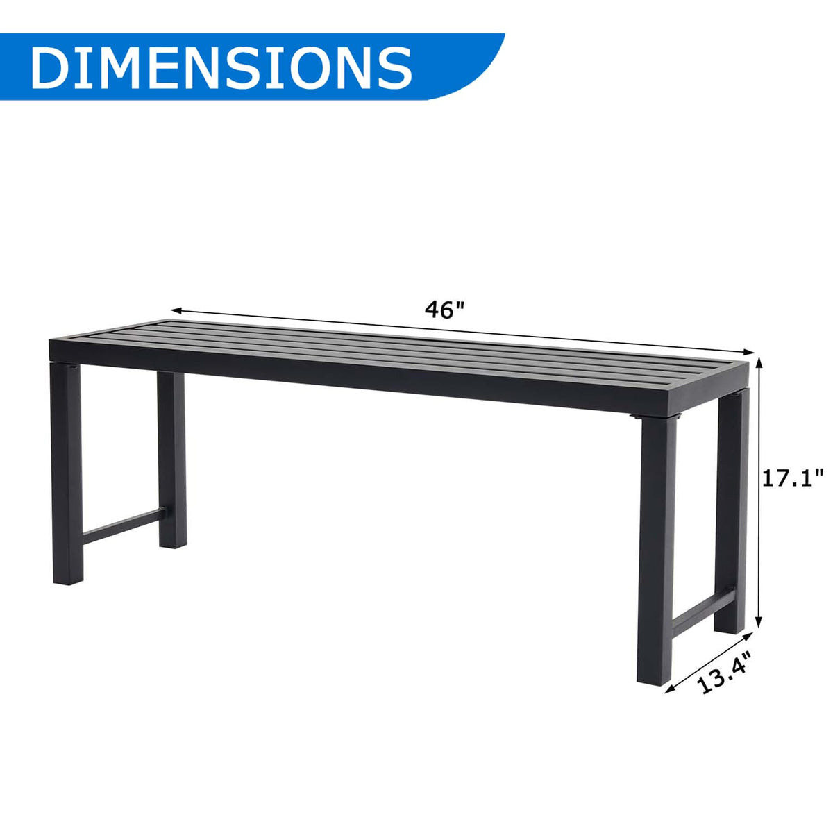 46" Black Metal Backless Outdoor Bench X318911