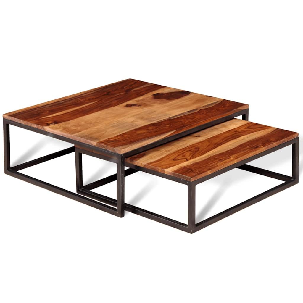 Brown Solid Acacia Wood Nesting Coffee Table Set of 2 F297