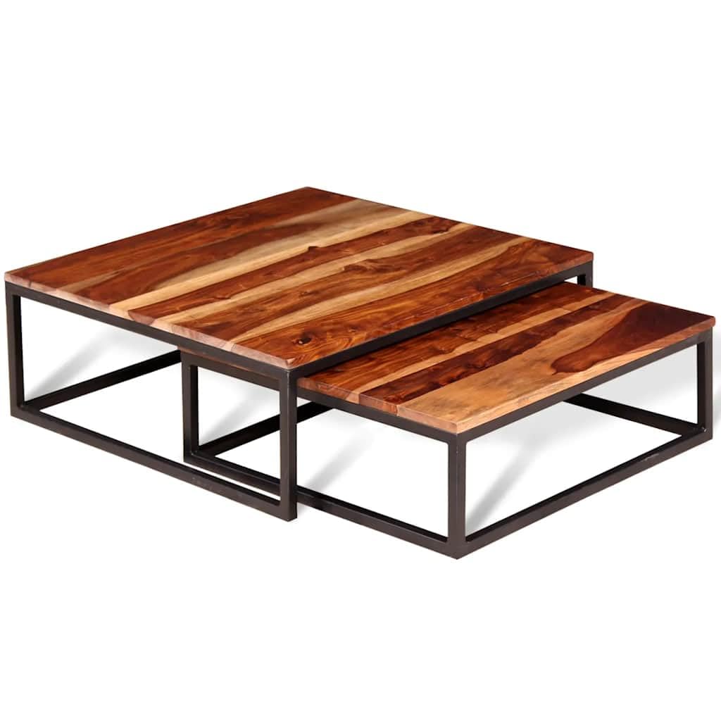 Brown Solid Acacia Wood Nesting Coffee Table Set of 2 F297
