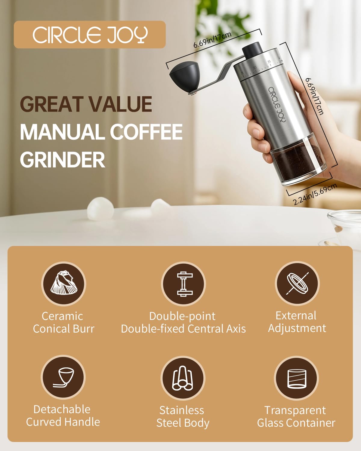 Manual Coffee Grinder with Ceramic Conical Burr J922