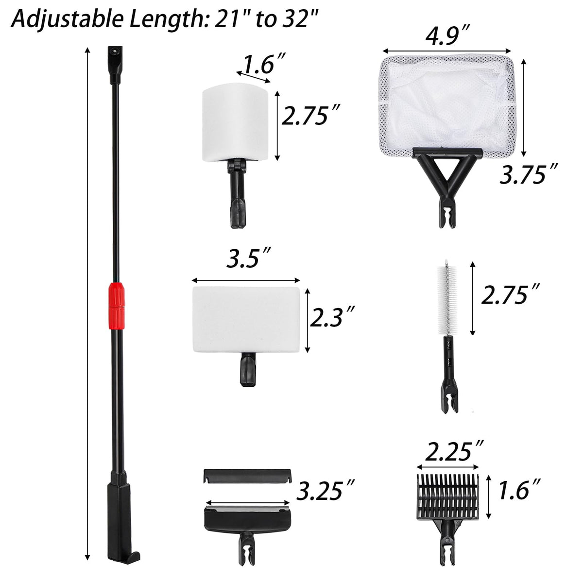 6 in 1 Aquarium Cleaning Tool Kit with Adjustable Telescopic Long Handle C991854