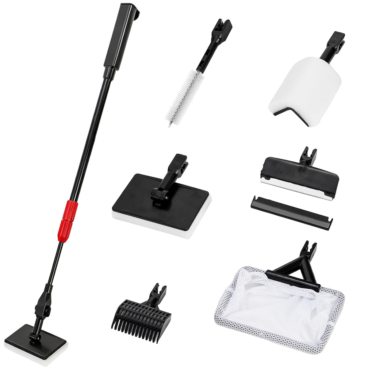 6 in 1 Aquarium Cleaning Tool Kit with Adjustable Telescopic Long Handle C991854