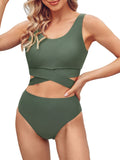 Scoop Neck High Waisted Two Piece Bikini Set F116003