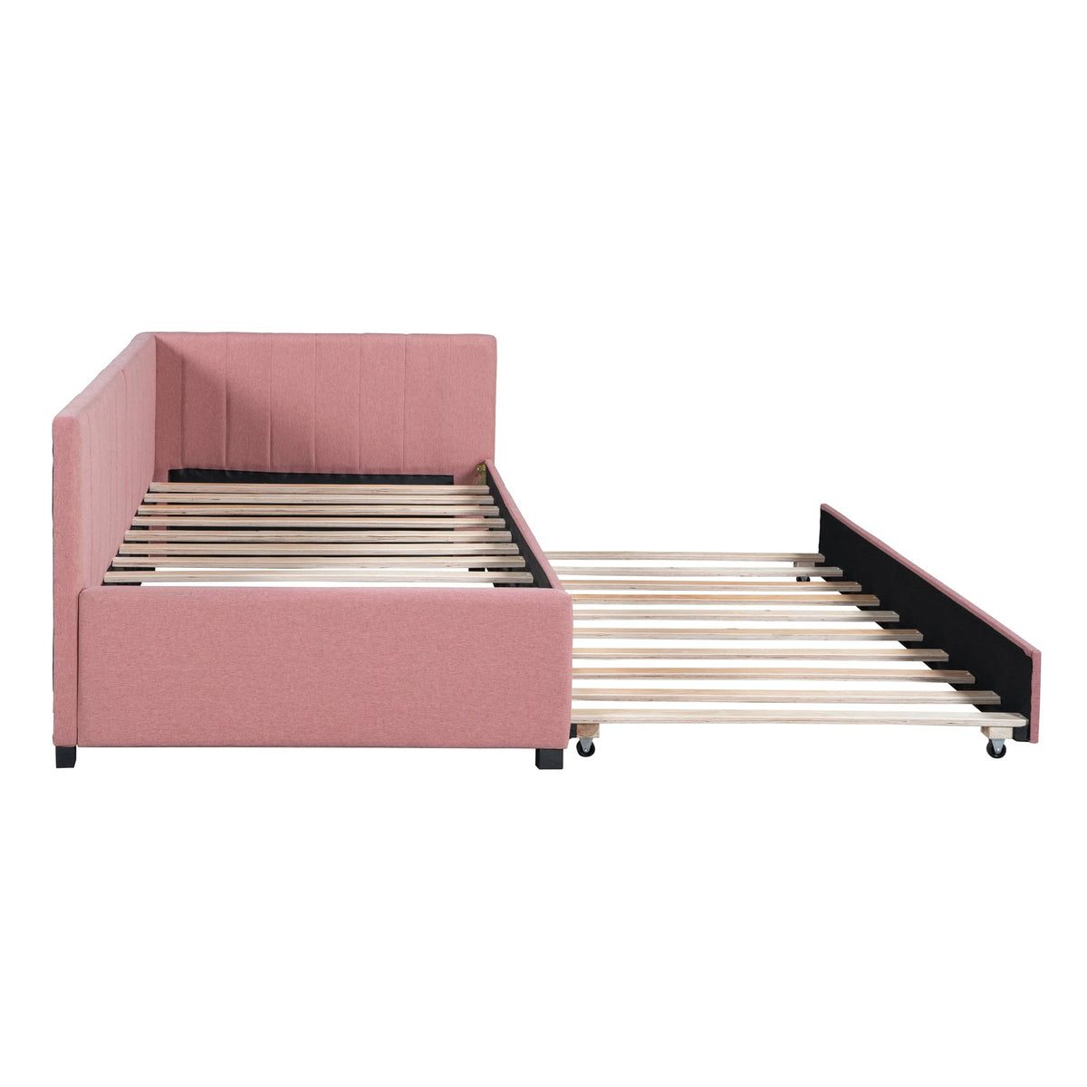 Pink Linen Fabric Twin Size Daybed with Trundle I98301