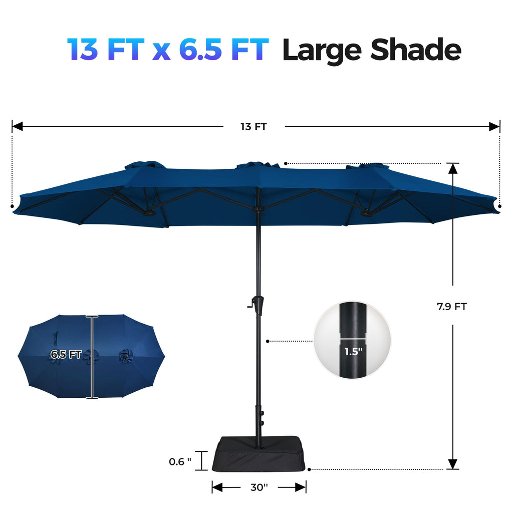 13FT Double Sided Navy Blue Patio Umbrella with Base H989660