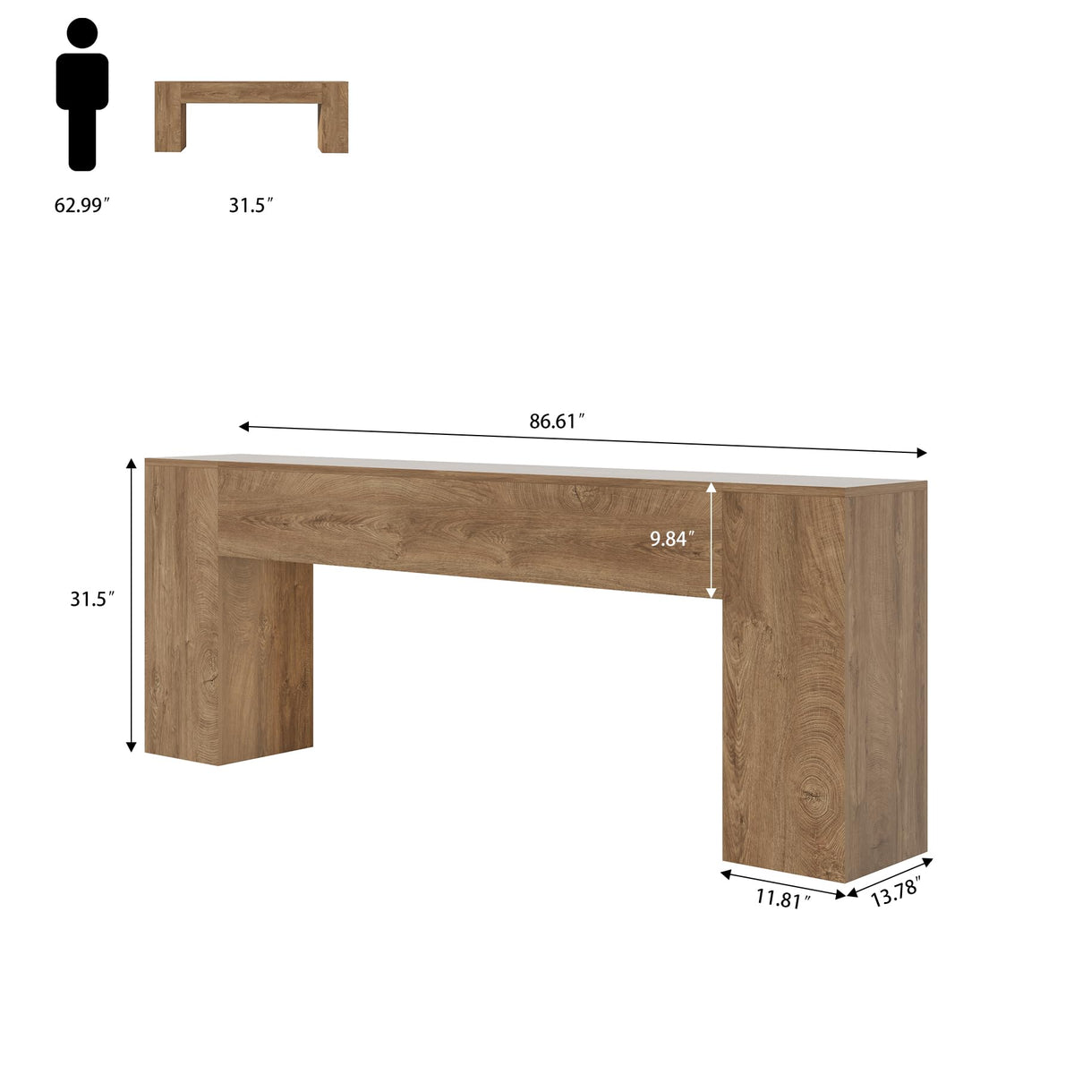 86-Inch Natural Oak Brown Console Table U877