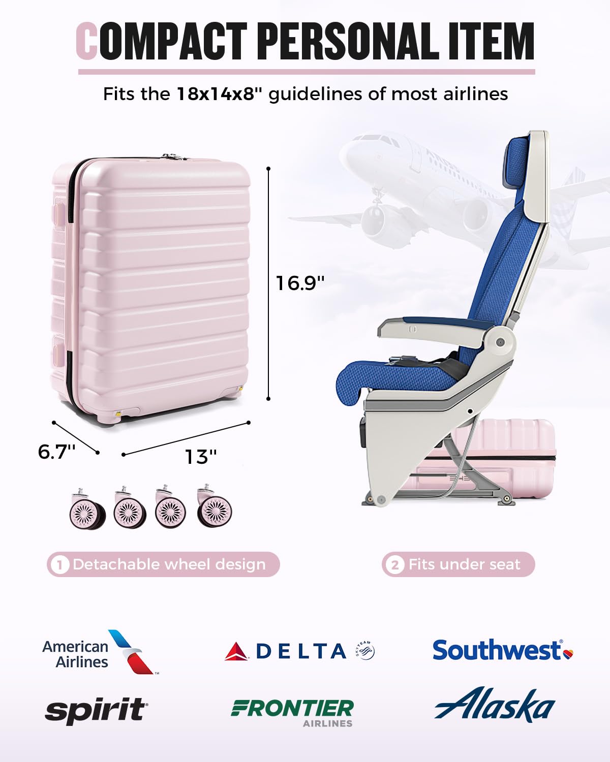16 Inch Underseat Carry On Luggage Light Pink Z80176