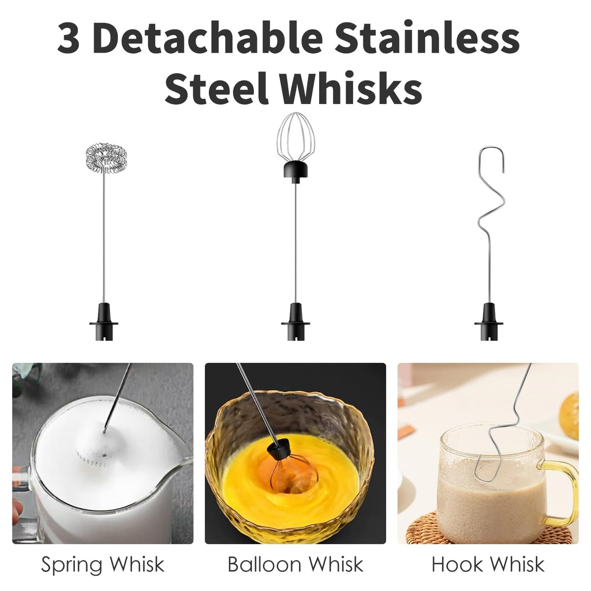 Rechargeable Handheld Milk Frother with 3 Stainless Steel Whisks R56880
