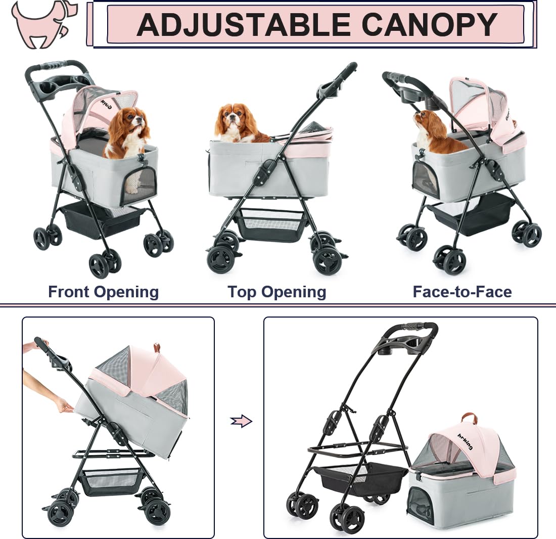 Pink Gray Pet Stroller with Detachable Carrier I8846