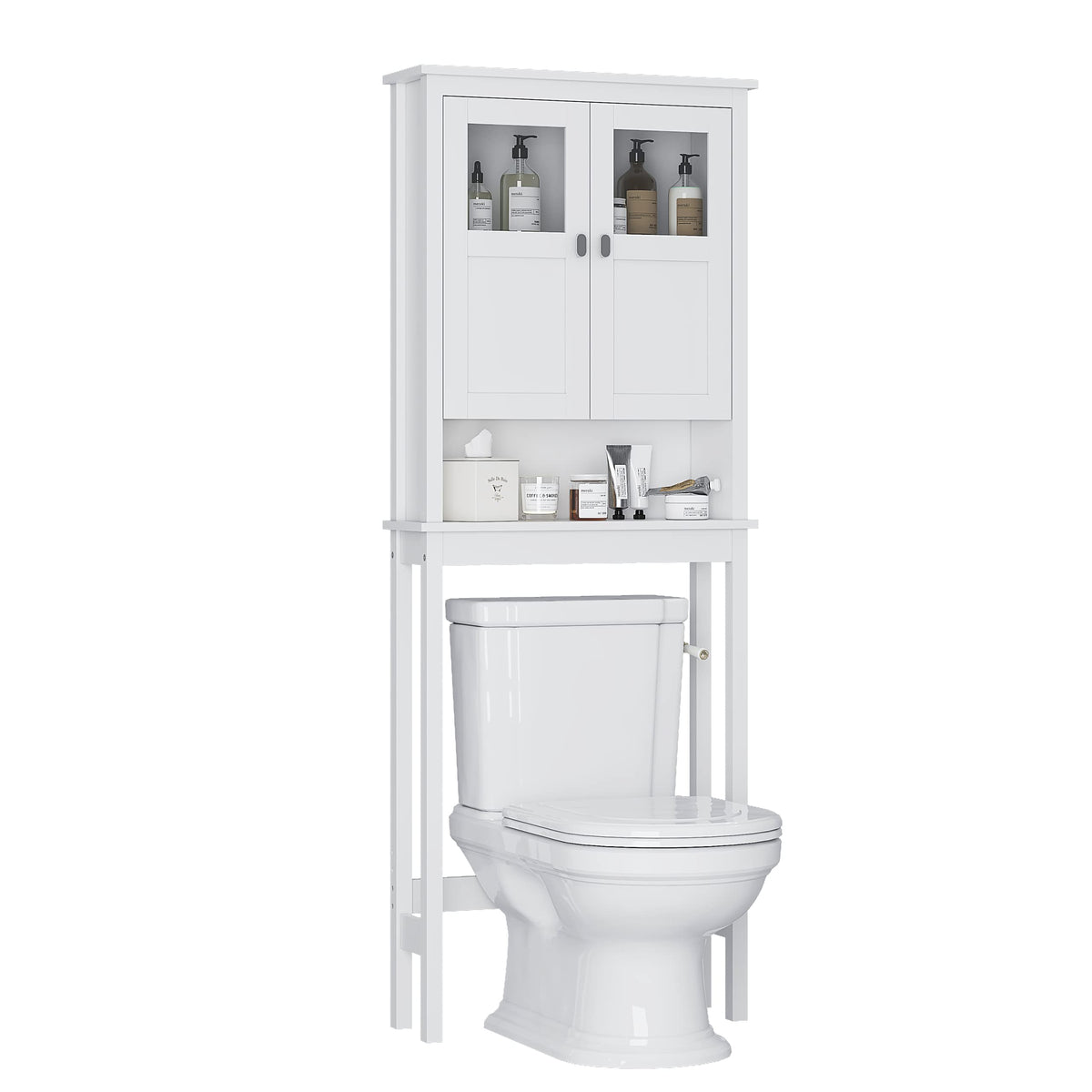 White Over the Toilet Storage Cabinet with Glass Doors C75761
