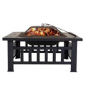 32 Inch Metal Square Outdoor Wood Burning Fire Pit Table R90920