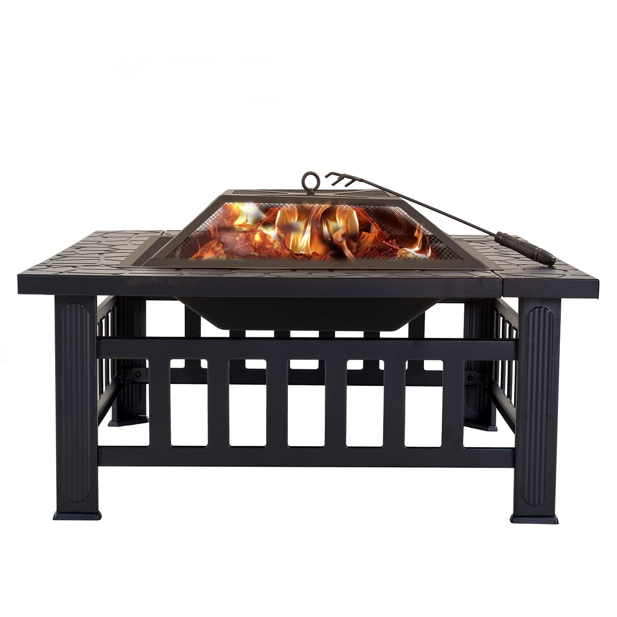 32 Inch Metal Square Outdoor Wood Burning Fire Pit Table R90920