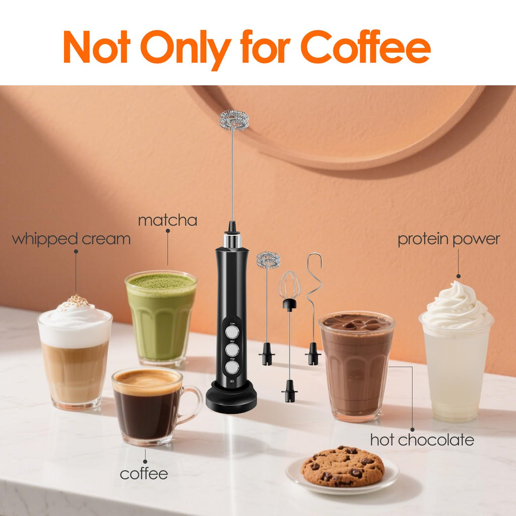 Rechargeable Handheld Milk Frother with 3 Stainless Steel Whisks R56880