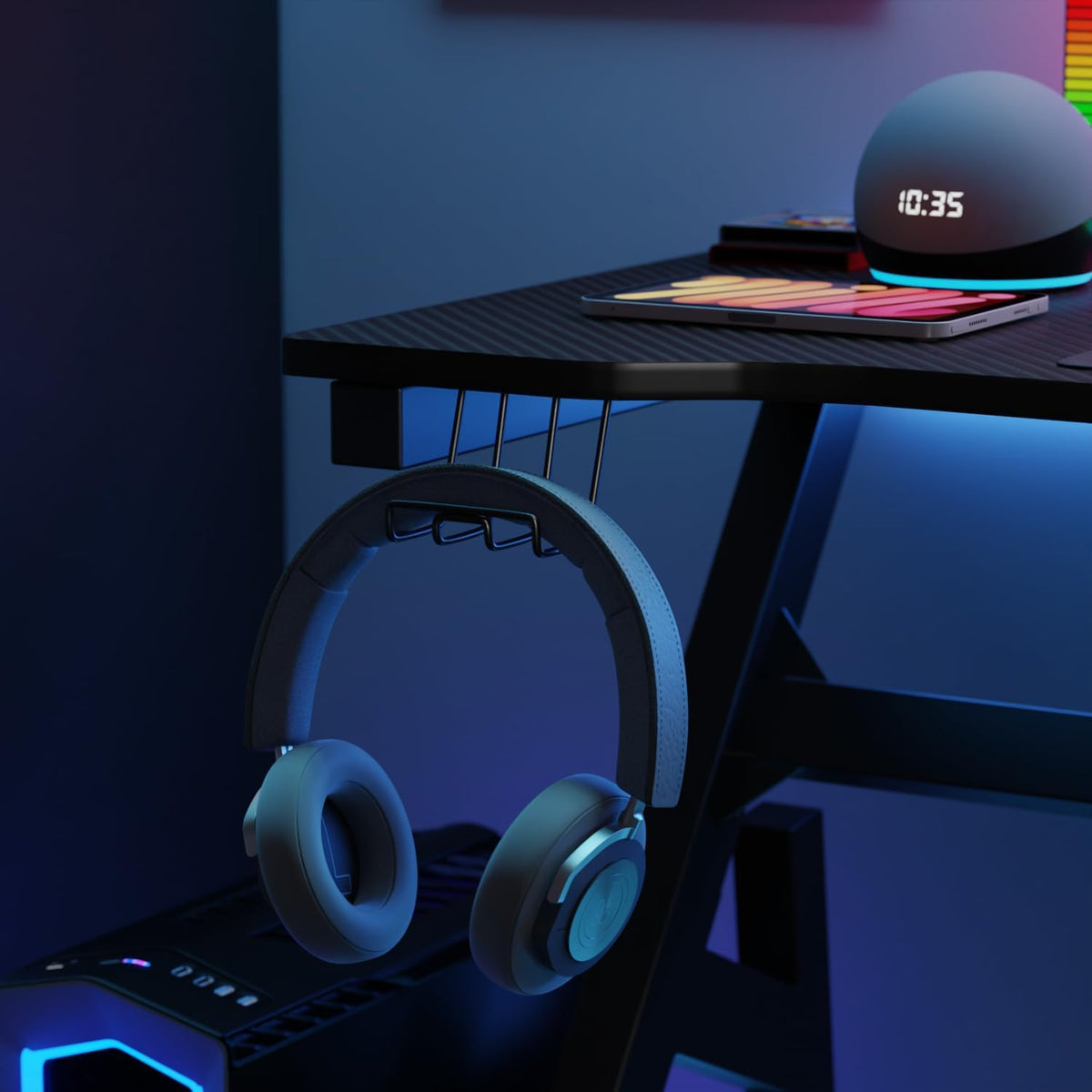 47 Inch Carbon Fiber Gaming Desk with Cup Holder and Headphone Hook D4535