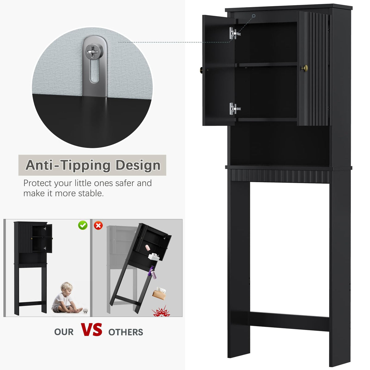 Black Over The Toilet Storage Cabinet with Adjustable Shelf N66462