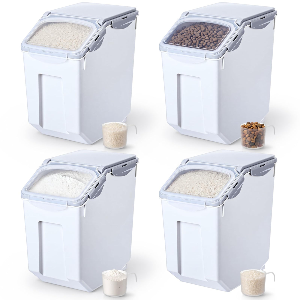 4 Pack 30 LB Airtight Dog Food Storage Container with Wheels Gray U14715