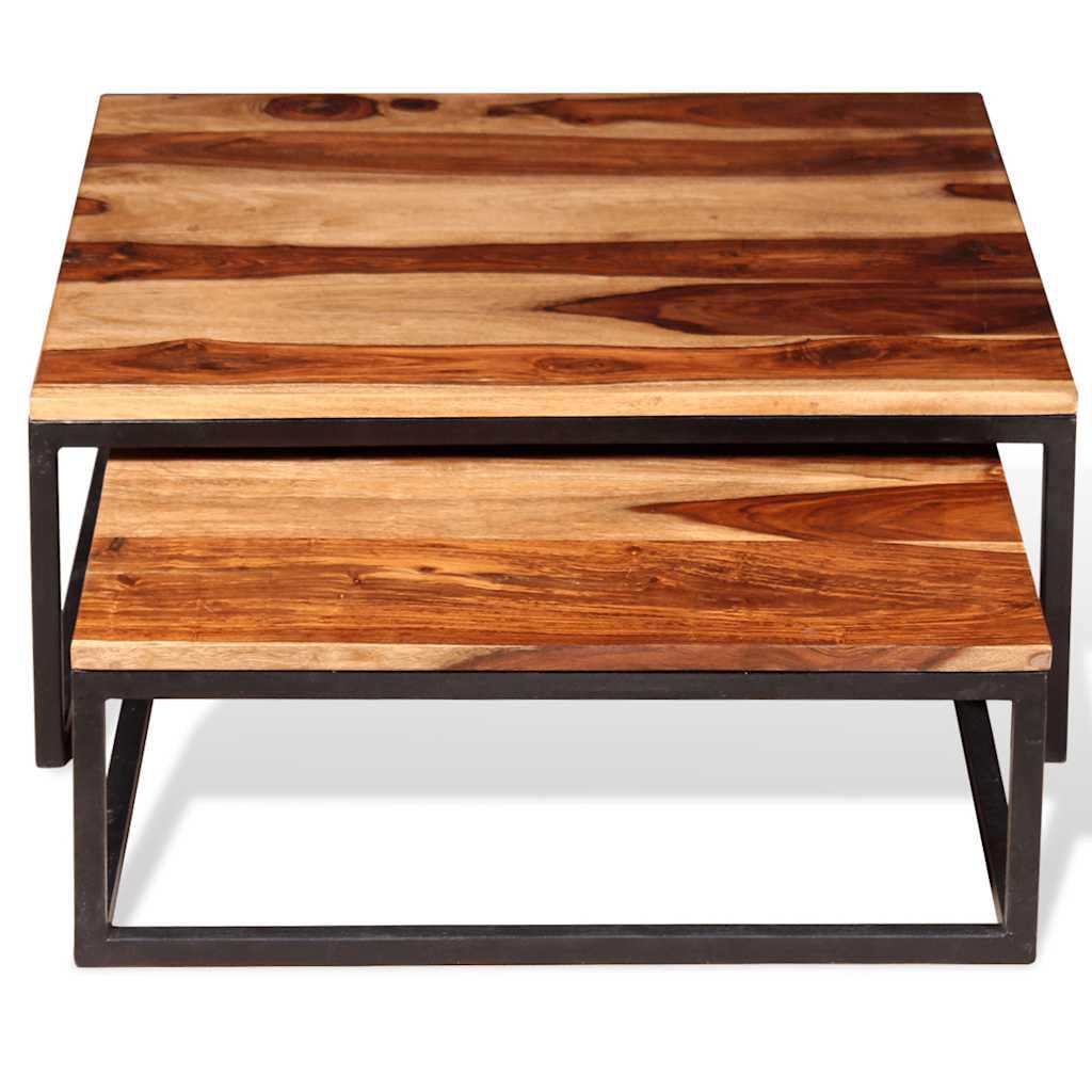 Brown Solid Acacia Wood Nesting Coffee Table Set of 2 F297