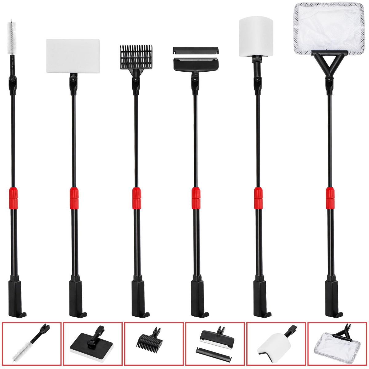 6 in 1 Aquarium Cleaning Tool Kit with Adjustable Telescopic Long Handle C991854