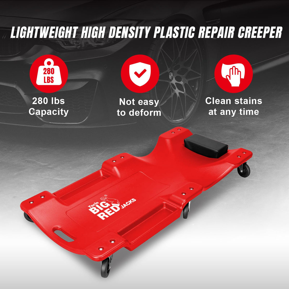 Rolling Garage Creeper with Padded Headrest and 6 Casters D355
