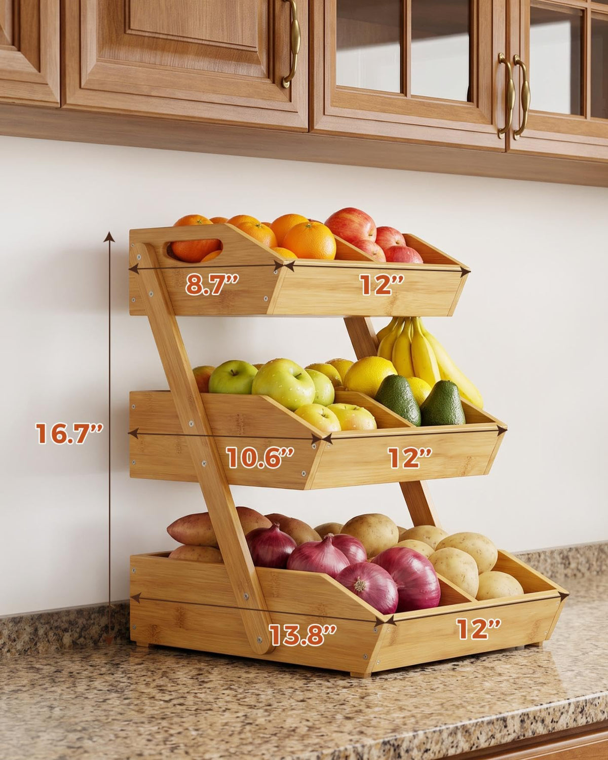 3-Tier Bamboo Fruit Basket with 2 Banana Holders R394
