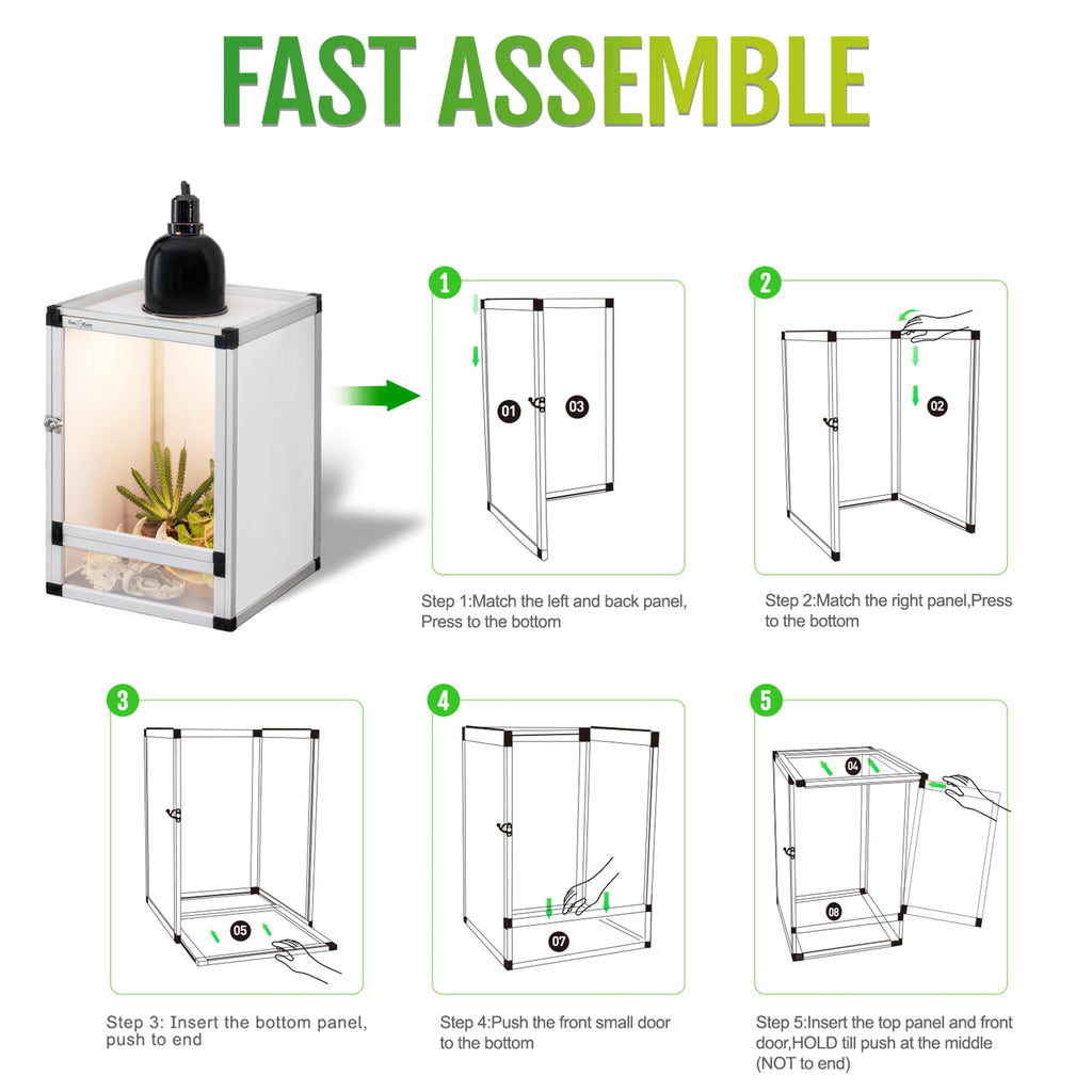 PVC Habitat Enclosure with Screen & Acrylic Doors, 12"x12"x18" Reptile Terrarium A89675