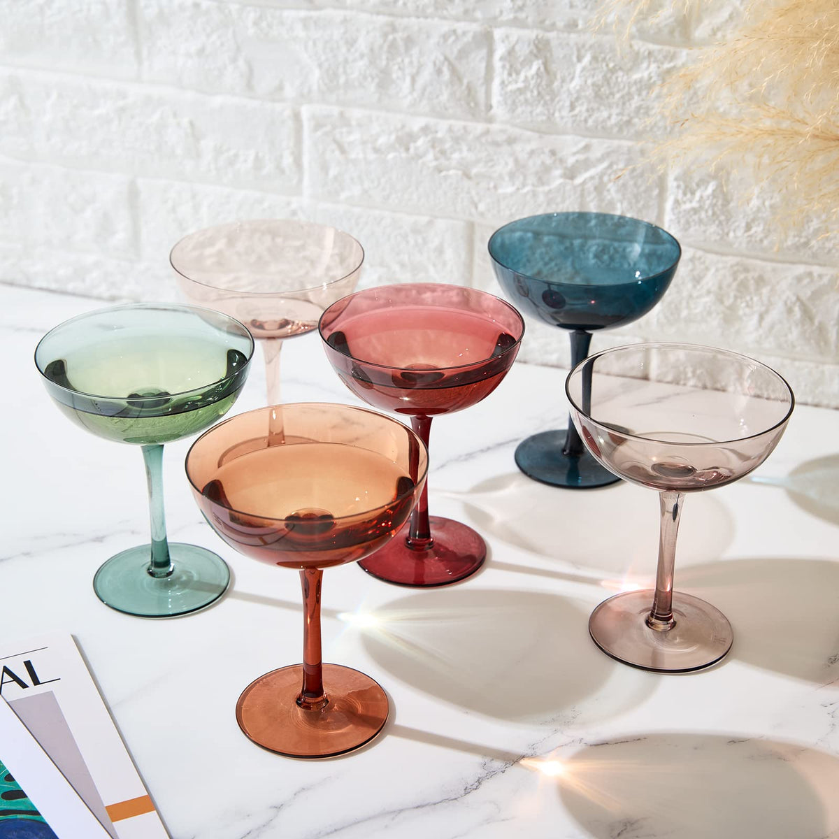 Colored Crystal Coupe Glasses Set of 6 U560085