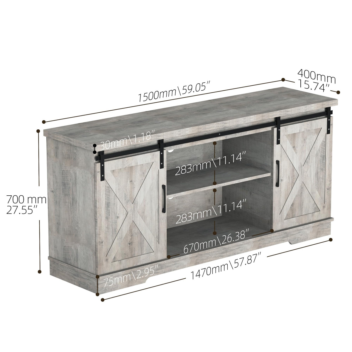 65 Inch TV Stand with Sliding Barn Doors G232118