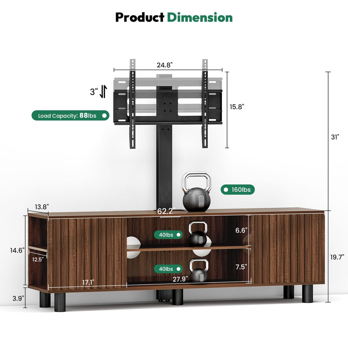 Walnut TV Stand with Mount for 65-75 Inch TV A9007