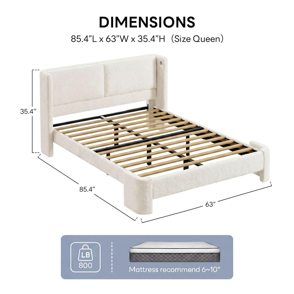 Queen Bed Frame with USB Ports & Wingback Headboard R73130