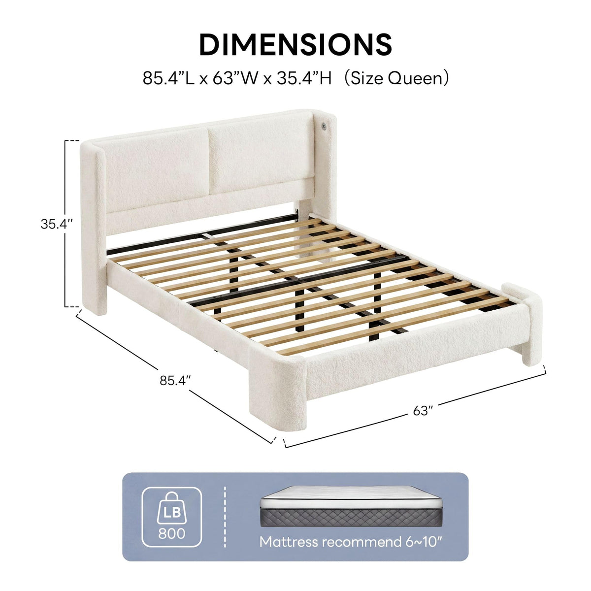 Queen Bed Frame with USB Ports & Wingback Headboard R73130