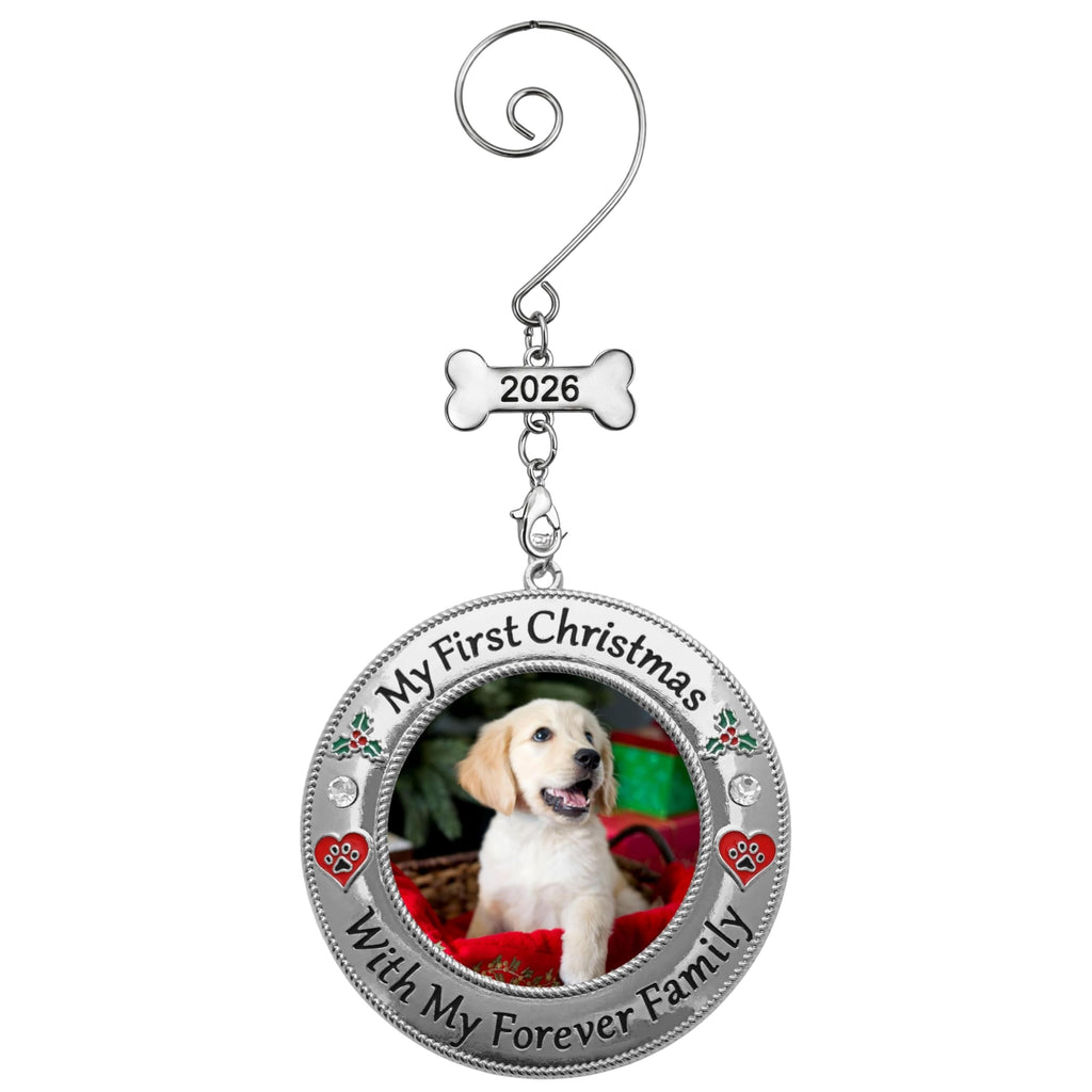 Dog Photo Ornament with Red Heart, 3 Inch D2158