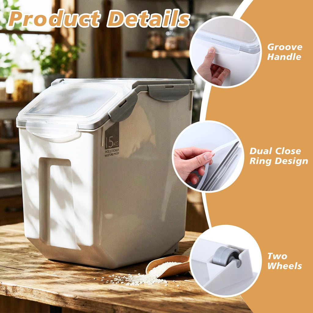 4 Pack 30 LB Airtight Dog Food Storage Container with Wheels Gray U14715