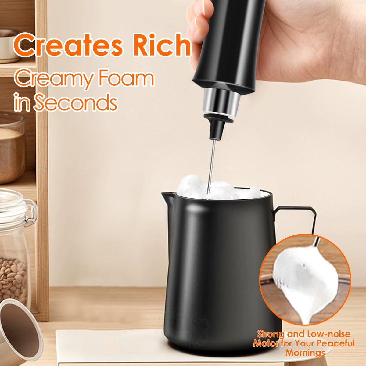 Rechargeable Handheld Milk Frother with 3 Stainless Steel Whisks R56880