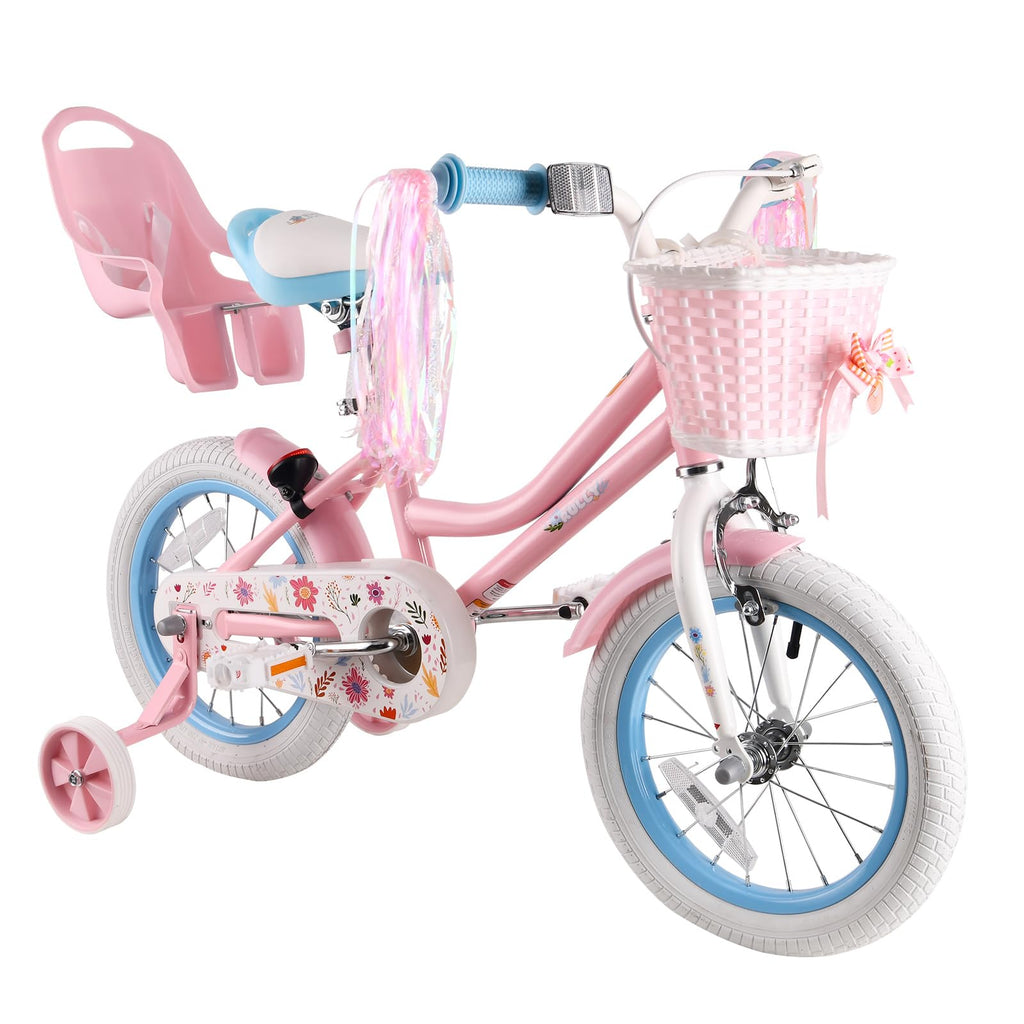 12 14 16 Inch Girls Bike with Training Wheels, Basket & Doll Seat R65741