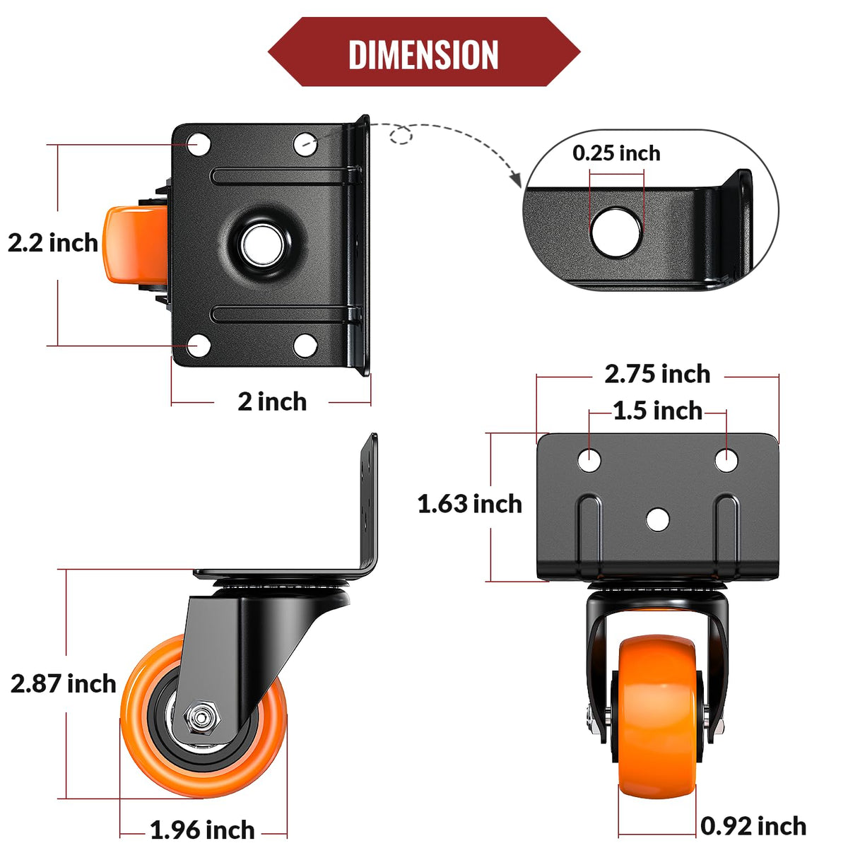 2 Inch Side Mount Caster Wheels Set of 4 D7821
