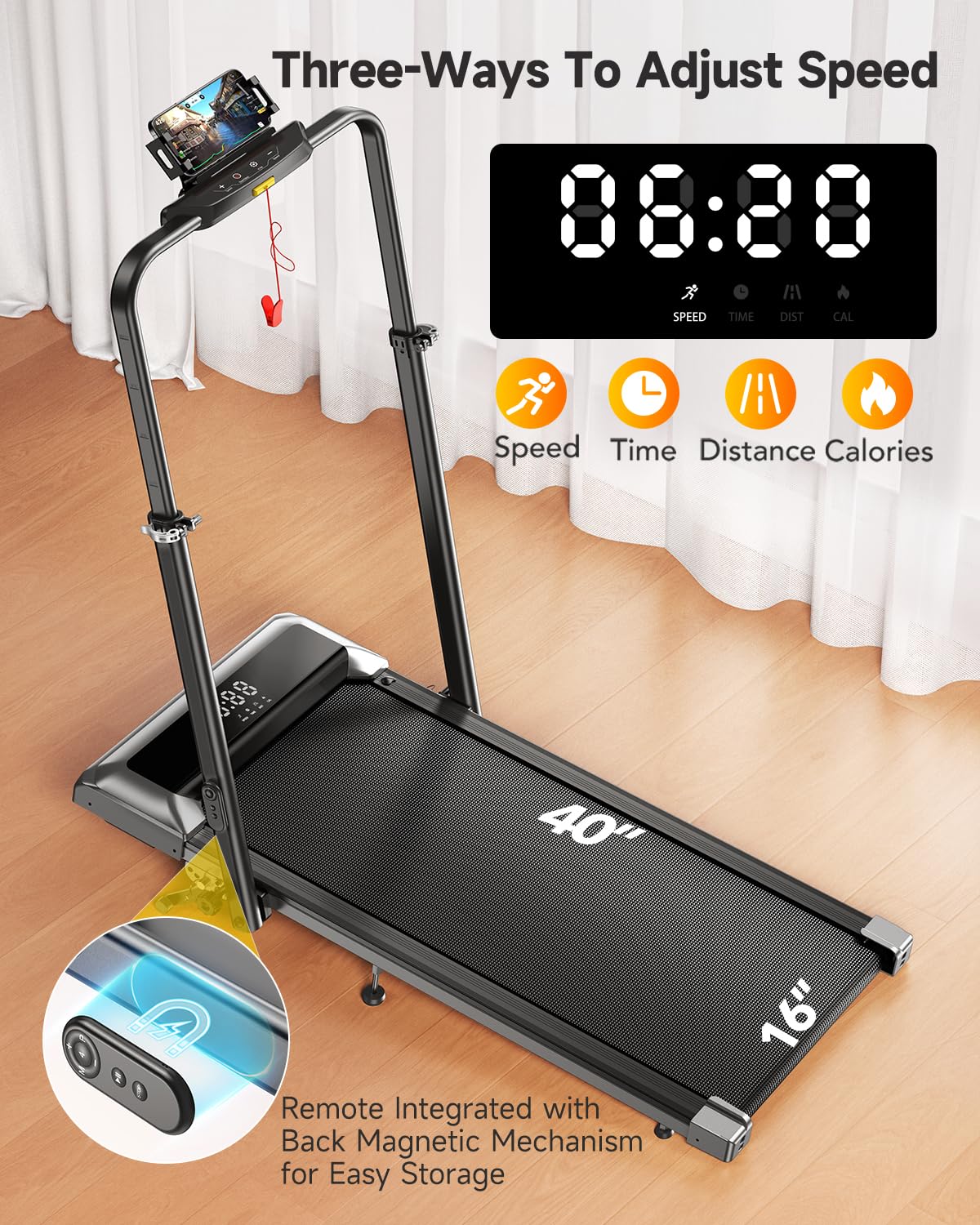Folding Treadmill with Incline and Adjustable Handle Bar D1002