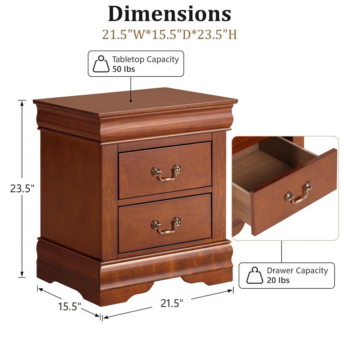 Solid Wood 2 Drawer Nightstand Z641150