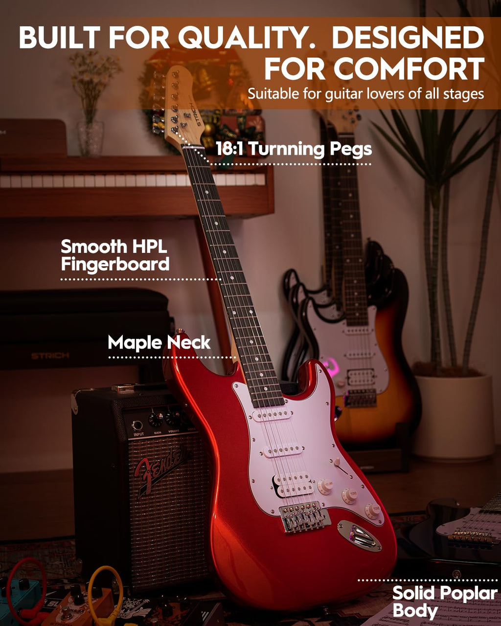 39" Full Size HSS Pick Up Electric Guitar Beginner Kit B39337