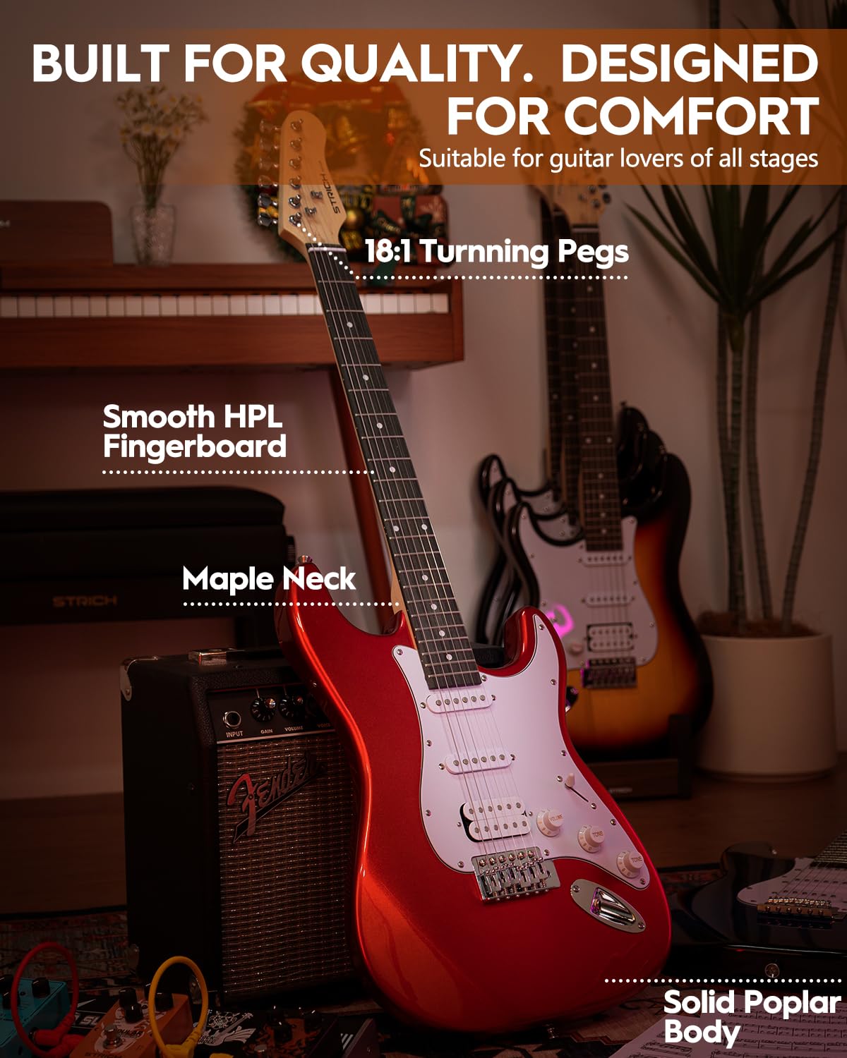 39" Full Size HSS Pick Up Electric Guitar Beginner Kit B39337