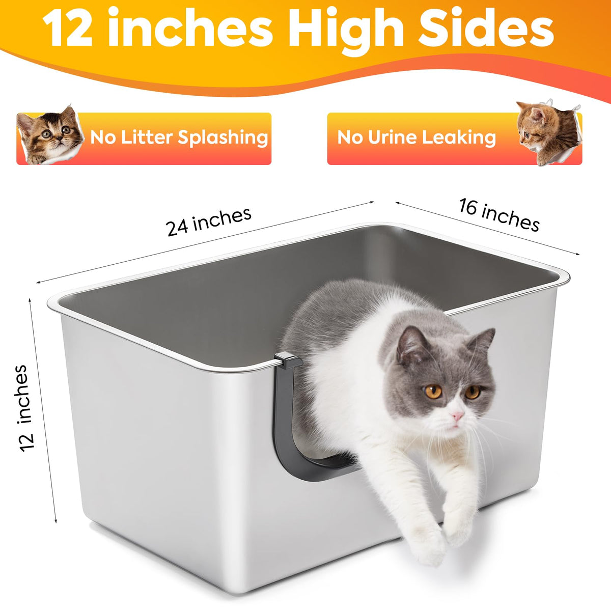XXL High Sided Stainless Steel Litter Box E21316