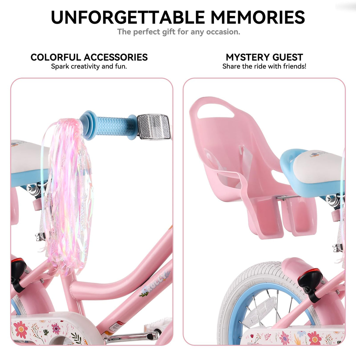 12 14 16 Inch Girls Bike with Training Wheels, Basket & Doll Seat R65741