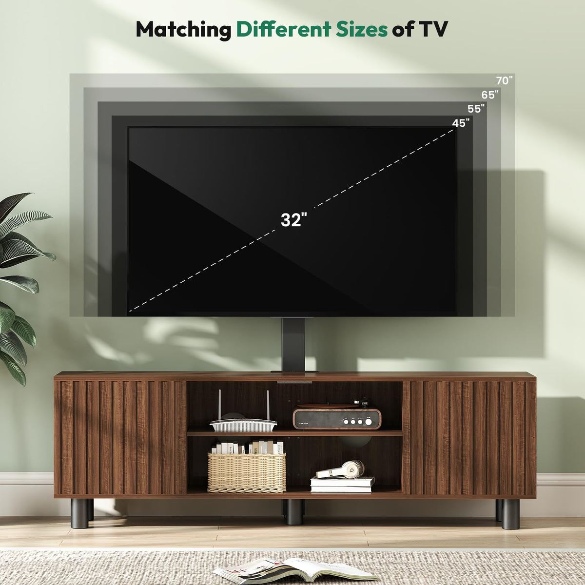 Walnut TV Stand with Mount for 65-75 Inch TV A9007