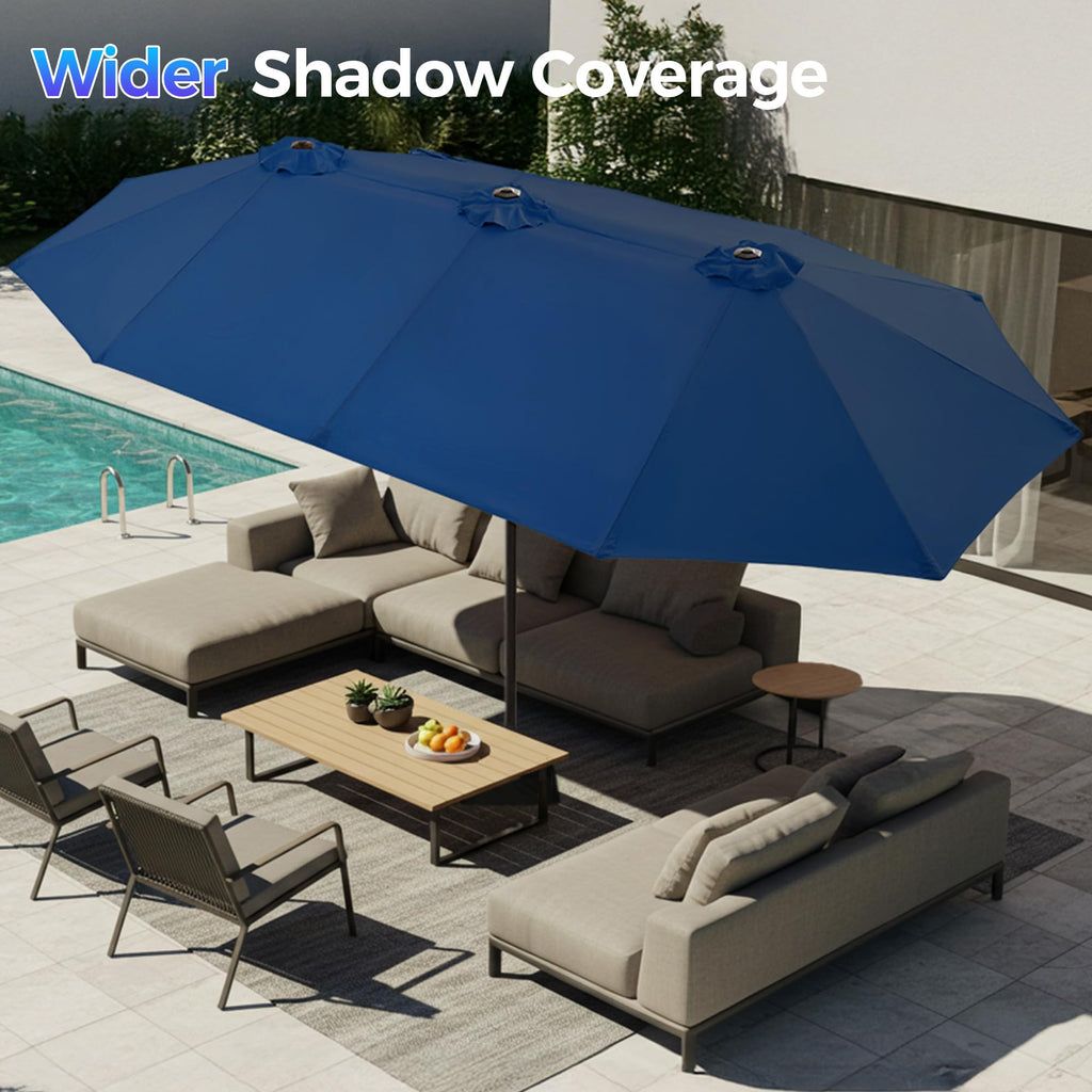 13FT Double Sided Navy Blue Patio Umbrella with Base H989660