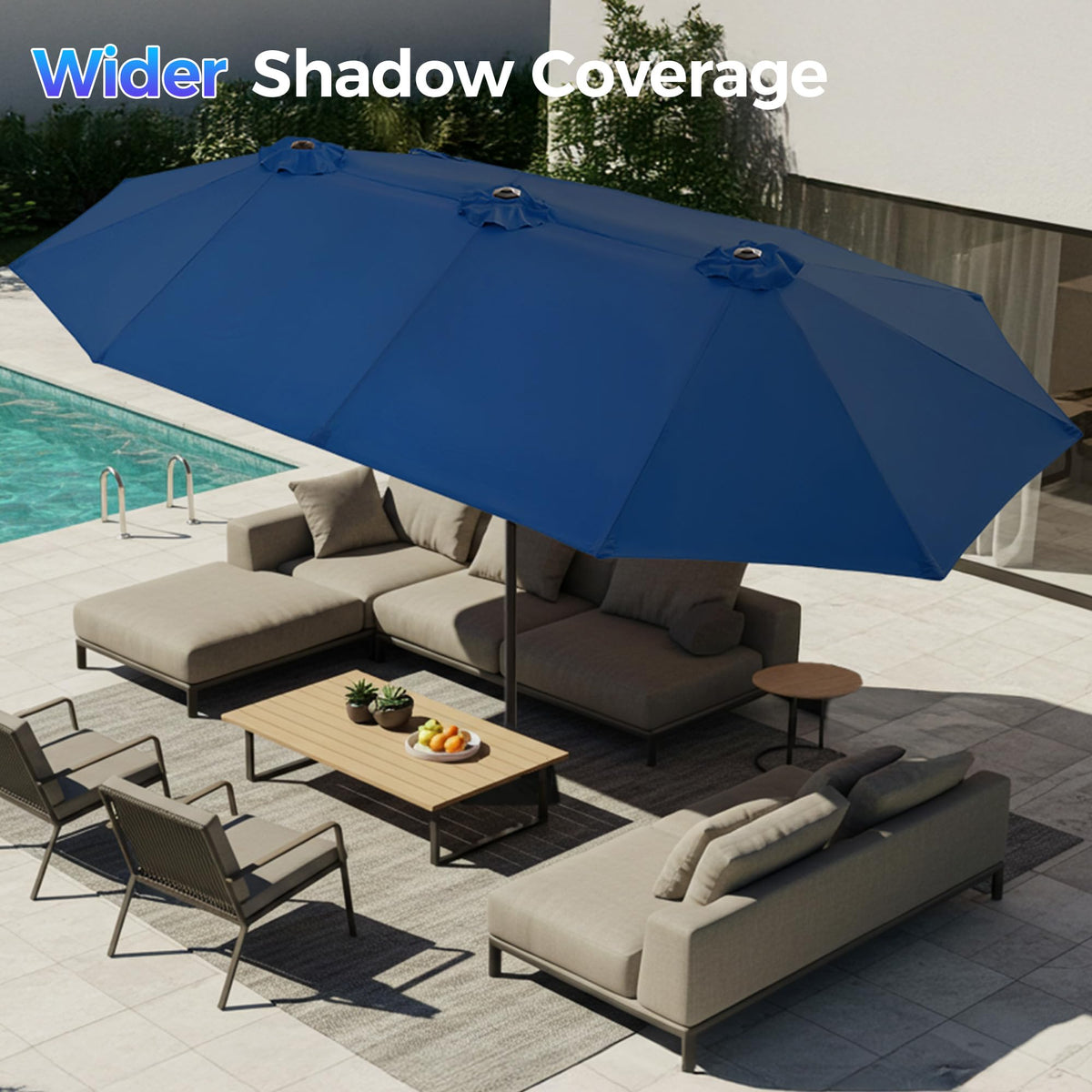 13FT Double Sided Navy Blue Patio Umbrella with Base H989660